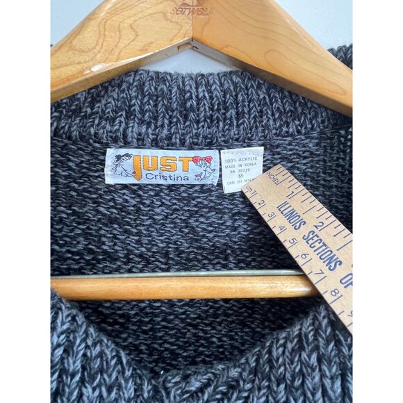 VTG Just Cristina Chunky Collared Sweater Womens M Gray Fisherman Core - Picture 3 of 5